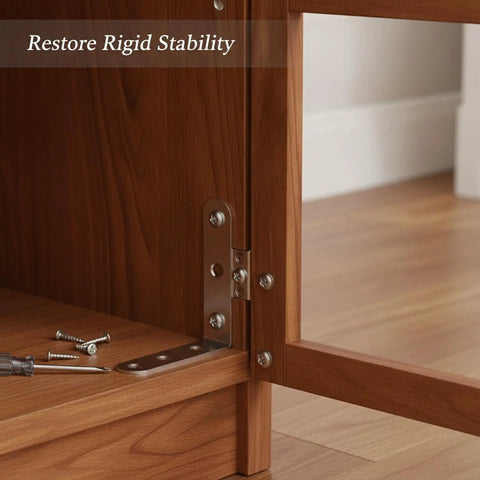 Heavy Duty 2x2 Inch Steel L Shaped Corner Braces for Furniture Assembly on wooden cabinet corner with screws