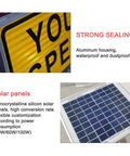 Solar Powered Radar Speed Sign With Real Time Speed Display, aluminum waterproof case and solar panel detail view.