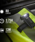 Magnetic LED Clip Light With Dual Color White And Red Beams, 80 Lumen, beam rotation, on safety vest, anti glare, hands-free utility
