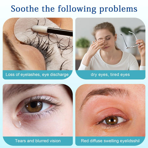 Tea Tree Eyelid Cleansing Wipes For Eyes And Makeup Removal Saline Rinse Travel image showing cleansing benefits and eye issues.