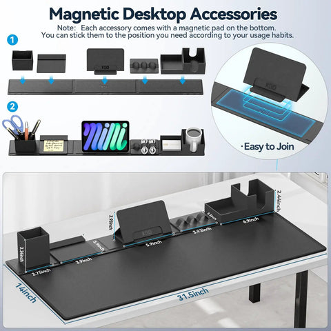 Six In One Magnetic Desk Pad With DIY Modular Storage For Phone And Tablet Stand, Cup Holder, Pen Card Holder, Cable Management