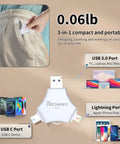 3 In 1 USB Flash Drive For iPhone iPad, 256GB, MFi Certified, Lightning USB C USB A Multi Function Memory Stick, Metal Durable Silver, Fast Transfer And Safe Data Storage