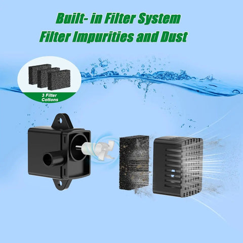 Built-in filter system with 3 filter cottons for solar powered glass panel fountain for bird bath no battery required