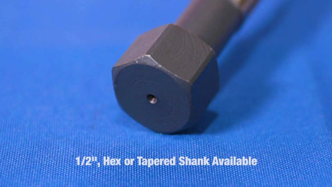 Close-up of 7/8 Inch Bridge Construction Reamer with magnetic hex shank for bolt alignment on blue background.