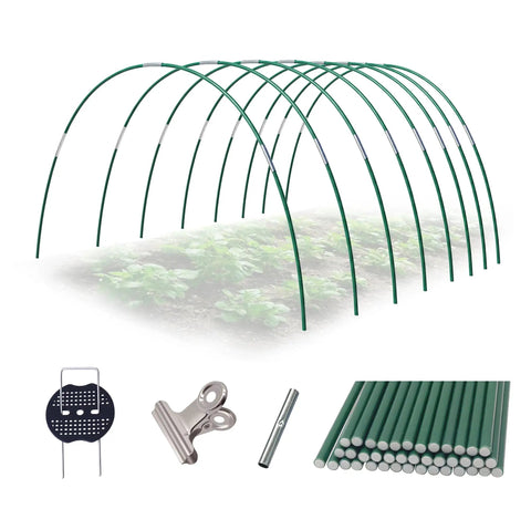 40 Piece Fiberglass Greenhouse Hoops Kit For Raised Beds With Ground Stakes Connectors And Clips DIY Grow Tunnel