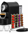 Compact Black Espresso Machine Bundle Pushing 20 Bar Pressure For Rich Creamy Crema In Just 30 Seconds Includes Dual Sided Capsule Holder And Two Glass Cups And Handheld Milk Frother For Straight Fire Morning Brews.