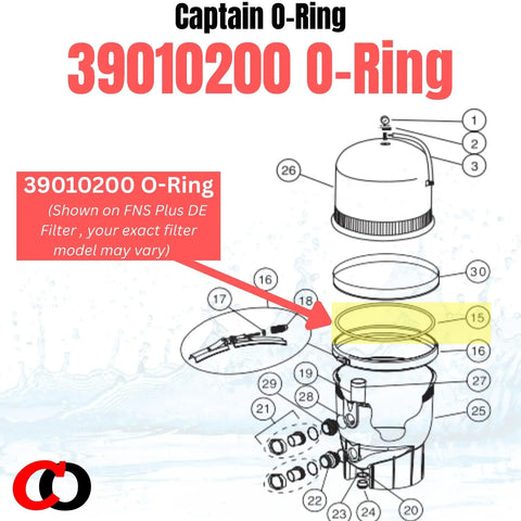 Replacement O Ring For Pentair CCP 320 420 520 Clean And Clear Plus Filters And FNS Plus DE Filters Fits FNSP24 36 48 60 Vertical Grid Filters And Quad Pool And Spa DE Units For Quick Easy Install O 497 Compatible. 39010200 O-ring diagram
