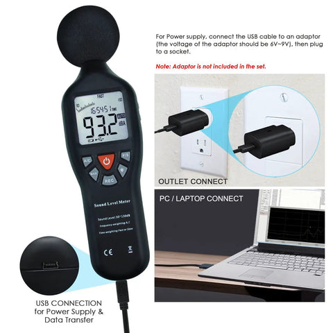 Pro Grade Sound Level Meter With Data Logger And Software, Auto Range, Backlit LCD, 30 to 130 dB Range, Wide Frequency 31.5 Hz to 8.5 kHz