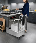Heavy Duty 550W Commercial Oil Filter Machine Cart With 14.5 Gallon Tank, Stainless Steel Mobile Fryer Filtration System in use
