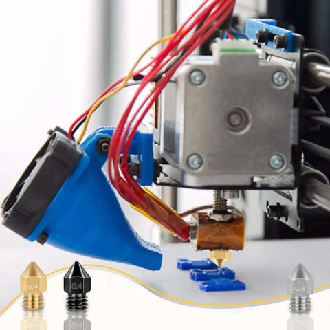 3D printer using 50 Piece Mk8 3D Printer Nozzle Set Hardened Steel Stainless Steel Brass For CR 10 Ender 3 with mixed nozzles in action