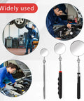 Three Pack Telescoping Inspection Mirror Extendable Mechanic Mirror With 360 Degree Rotatable Head Stainless Steel Round Inspection Tool For Auto Shop Check Small Parts And Tight Spots