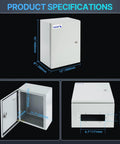 Tough As Nails NEMA 4X Steel Electrical Enclosure Box 16X12X8 showing product dimensions and inside view for installation.
