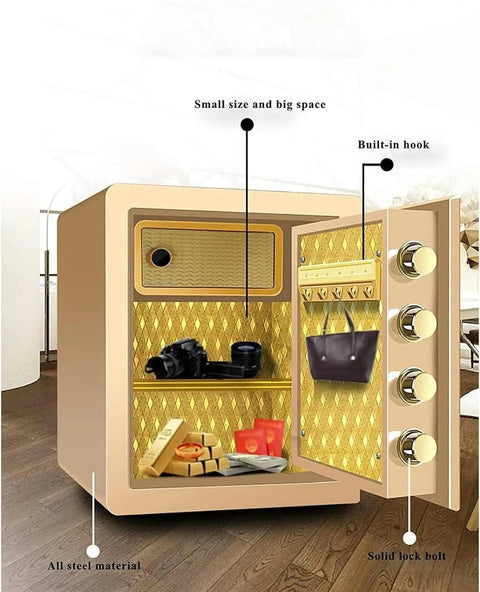 Heavy Duty Home Safe With Fingerprint Lock And Digital Password Keypad for home office or hotel use, open, showing compartments