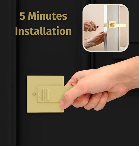 Installing the Entry Lever Door Handle And Single Cylinder Deadbolt Lock Combo Pack Heavy Duty Satin Brass, showing lever use
