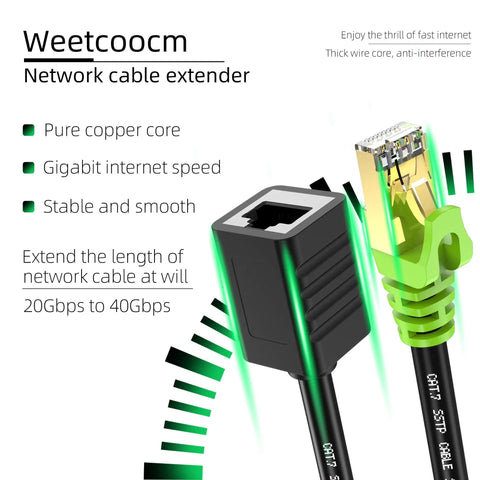 Cat6a Shielded Ethernet Extension Cable 20 Feet Upward Angled RJ45 Patch Cable Male To Female Connector SFTP Network Cord
