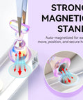 Holographic Nail Stand Kit For Press On Nails With Magnetic Holder, showing strong magnetic hold on a clear base