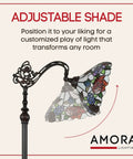 Tiffany Inspired Arched Stained Glass Floor Lamp 62 Inches Tall With Foot Switch Adjustable Shade Handcrafted Vintage Vibe