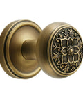 Antique Brass Door Knob With Intricate Floral Design For Privacy Use Classic Vintage Look For Interior Doors Durable And Elegant Hardware