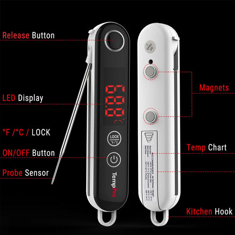 Ultra Fast Instant Read Meat Thermometer With 4 Inch Probe Digital Thermocouple Sensor Delivers 2 To 3 Second Readouts