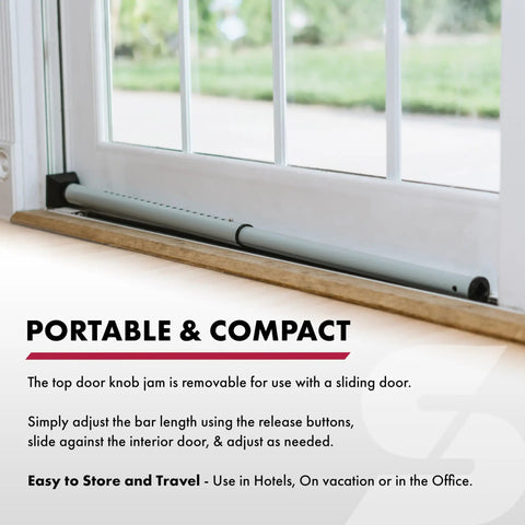 Adjustable 2 In 1 Door Security Bar With Scratch Proof Grip Removable Knob Top For Sliding Doors against patio door