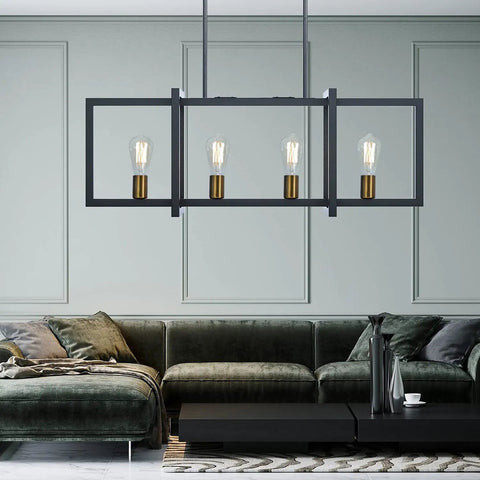 Modern Island Kitchen Pendant Light With Four Adjustable Sockets, Vintage Black And Bronze Ceiling Fixture For Dining Room Cafe Bar, Height Adjustable Hanging Pendant Lights