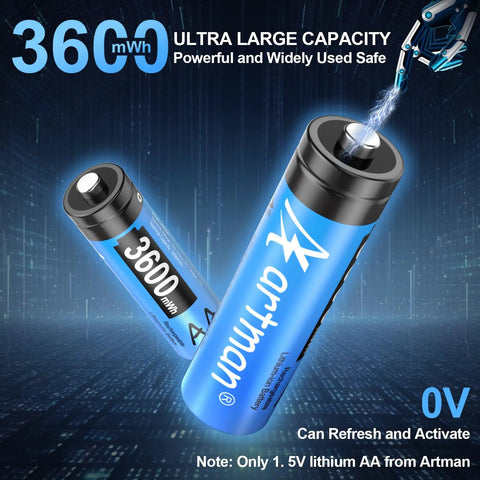 Rechargeable Lithium AA Batteries With Charger 8 Pack High Capacity 3600mWh Double A Batteries For Blink Outdoor Camera image