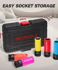 5 Piece Impact Lug Nut Socket Set For 1/2 Inch Drive No Mar Thin Wall Alloy Sockets In 17mm 19mm 21mm 13/16 Inch And 7/8 Inch