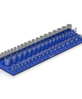 Magnetic Socket Organizer For Three Eighths Inch Drive, Three Row Holder That Keeps 54 Metric Sockets Neat, Blue Tool Box Organizer