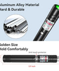 Rechargeable Green Laser Pointer High Power Beast Long Range Beam with aluminum body, non-slip grip, and battery indicator.