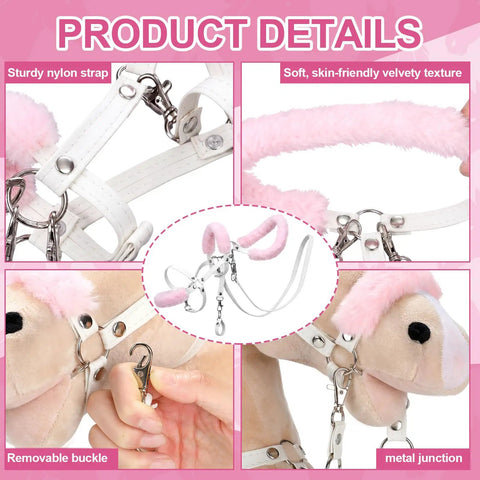 Realistic Hobby Horse Bridle With Metal Bit And Adjustable Reins In Faux Leather And Stainless Steel Tack detail view
