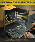 Dual Activated Carbon Filter Solder Fume Extractor With Slick Removable Magnetic Flaps And Steady Airflow keeps shop smoke away while soldering.
