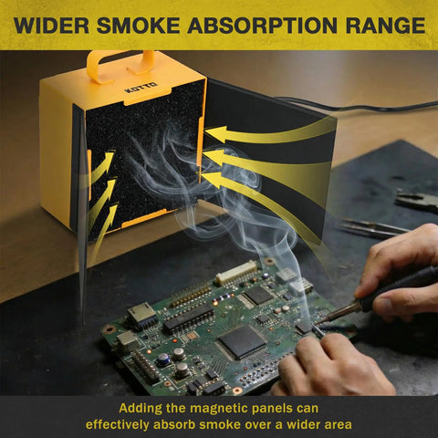 Dual Activated Carbon Filter Solder Fume Extractor With Slick Removable Magnetic Flaps And Steady Airflow keeps shop smoke away while soldering.