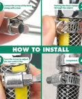 Step-by-step installation of 175 Pcs Stainless Steel Hose Clamp Kit With Eight Sizes From One Quarter Inch To Two Inches Adjustable Worm Gear Clamps Heavy Duty For Automotive Radiator Plumbing Fuel Lines Includes Socket Wrench And Screwdriver.