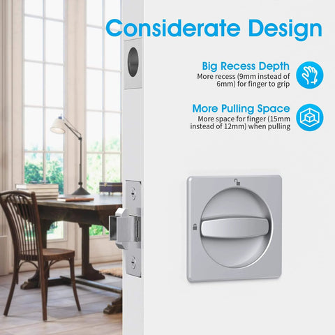 Boss Square Pocket Door Lock With Edge Pull And Flush Pull Sturdy Privacy Bifold And Cavity Sliding Door Hardware With Latch Zinc Alloy Fingermark Proof Finish In Satin Chrome Replacement Door Lock Kit For Hidden Pocket Doors