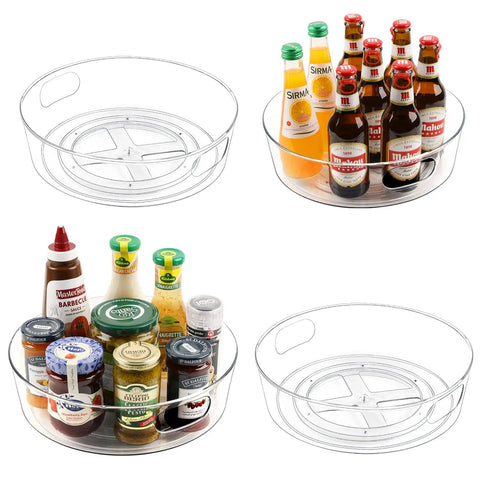 4 Pack 11.5 Inch Clear Lazy Susan Organizer With 360 Degree Turntable Raised Edge And Handles Space Saving Kitchen
