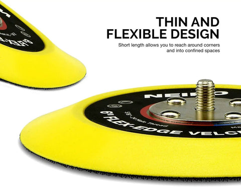 Close-up of Beefed-Up Flexible Edge Hook And Loop PU Backing Pad for DA Sander, showing thin and flexible design.