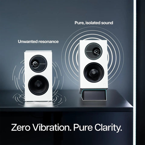 Two Pack Desk Speaker Stands With 15 Degree Tilt For Bookshelf And Desktop Speakers 5 X 8 Inch Anti Vibration Risers demonstrating sound clarity.