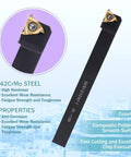 Indexable Lathe Turning Tool Kit With 3 By 8 Inch Shank 10mm, Pro Grade 7 Tool Holders And 14 Carbide Inserts For Turning