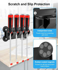 Magnetic Four Slot Pry Bar Holder With Wall Mount Option, Grooved Slot Design Tool Rack holding screwdrivers, close-up view