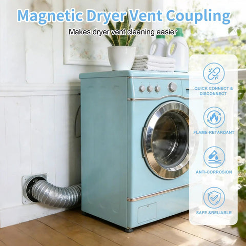 4 Inch Magnetic Dryer Vent Connector Kit with Flexible Hose and Strong Magnetic Seal in laundry room