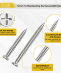 UBANU M4 Wood Screws Assortment Kit, High Hardness Phillips Drive Flat Head Screws Set, close-up of two coarse thread screws