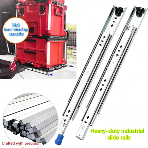 Full Extension Drawer Slides Beefy Heavy Duty Locking Runners With Side Mount Rails, high load-bearing capacity, toolbox application.