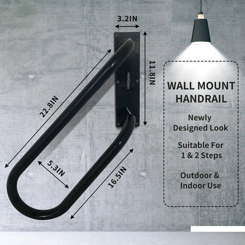 Left Side Wall Mounted Handrail For 1 To 3 Steps, Heavy Duty U Shape Grab Bar, Non Slip Safety Handle.
