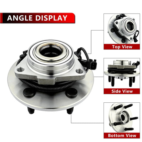 Pair Front Wheel Hub And Bearing Assembly 515126 for 2009 2010 2011 Dodge Ram 1500 with ABS 5 Lug, top, side, bottom view