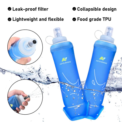 Ultralight Running Hydration Vest With Two 500ml TPU Soft Flasks, leak-proof and collapsible design, in action with water spray