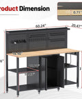 60 Inch Heavy Duty Garage Workbench With Pro Grade Tool Organizer System, 2000 Lbs Capacity, Top Storage Panel, dimension diagram