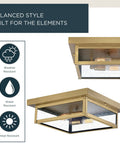 Outdoor Flush Mount Ceiling Light 12 Inch Two Light Antique Brass Industrial Lantern With Seeded Glass For Farmhouse Porch Patio Hallway And Yard Close To Ceiling.