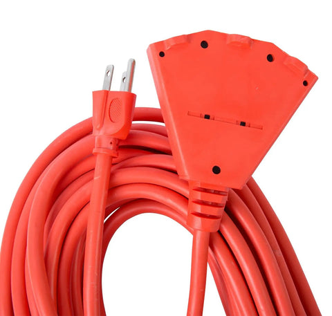 Heavy Duty Outdoor Triple Tap Extension Cord 50 Ft 14 AWG 15A 125V AC Weather Resistant Orange Molded Plug For Yard Workshop Camping