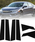 6-piece glossy black pillar-post window decal kit for Honda Civic Sedan 2016–2021