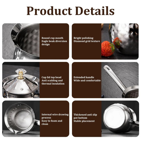 Product details of 600ml Turkish Coffee Maker Stainless Steel Pot With Eagle Spout Easy Pour Milk Warmer With Non Slip Handle And Dustproof Lid.